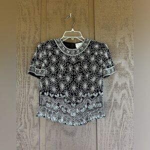 RARE Beautiful Papell Boutique Silk Beaded Evening Blouse size Small Petite